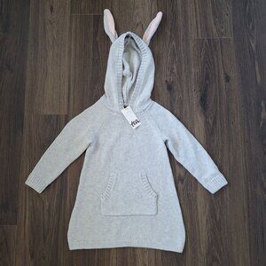 NWT Tea Girls Knit Cotton Hooded Bunny Ears Dress 3T Cute Outfit Girly Playful